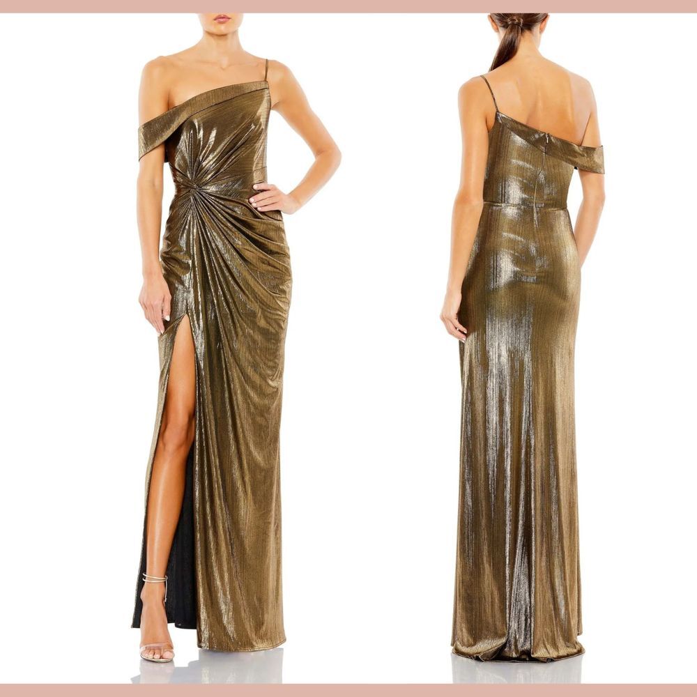 NWT IEENA MAC DUGGAL [ 2 ] 26728 Metallic Off The Shoulder Gown Gold‎ - Picture 2 of 5